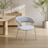 Fauteuil de salle à manger moderne en tissu courbé avec assise rembourrée et pieds en métal thermolaqué pour la maison, le bureau et la salle de sport