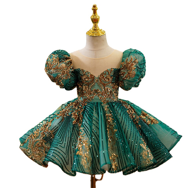 Лидер продаж, высококачественное платье для девочек, детское зеленое платье принцессы на первый день рождения, костюм для выступления на пианино