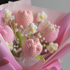 Handmade Dệt Kim Hoa Sợi Crochet Hình Trái Tim Hoa Tay Dệt Bó Hoa Trang Trí Đám Cưới Vĩnh Cửu Hoa Hộp Quà Tặng - Product Image 2