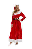 Erwachsenen-Weihnachtskostüm für Damen, Frau Claus Kleid, Rot, Langarm, Festtagskostüm für Party, Karneval, Bühnenauftritte