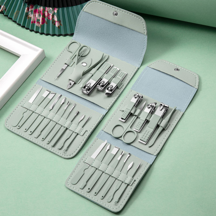 Новый Набор ногтей зеленого цвета маття, Набор ногтей из 16 предметов, кусачки для ногтей, ножницы для омертвевшей кожи, инструменты для маникюра