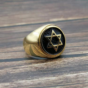 Venta al por mayor nuevo anillo de bodas judío israelí titanio acero chapado en oro ESTRELLA DE <span class=keywords><strong>David</strong></span> de seis puntas hombres anillo joyería (SR022) - Product Image 2