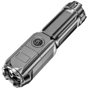 新款可缩放手电筒强光充电家用户外便携式耐用远程超亮发光二极管ABS手电筒