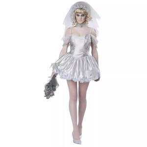 Costume de mariée fantôme pour femme, robe grise avec voile, costume de cosplay d'Halloween, tenue de personnage de film - Product Image 3
