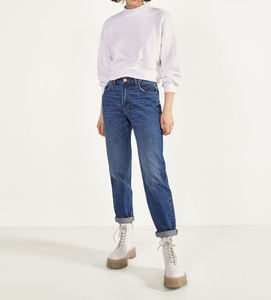 Pantaloni di <span class=keywords><strong>Jeans</strong></span> in Denim blu a vita alta con cerniera a 5 tasche in cotone con chiusura a mosca <span class=keywords><strong>Jeans</strong></span> da <span class=keywords><strong>donna</strong></span> - Product Image 6