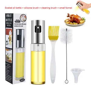 Bouteille de pulvérisateur d'huile 100 ml Distributeur de pulvérisateur de vinaigre Bouteille d'huile d'olive en verre avec brosse de nettoyage pour la cuisson de la salade BBQ