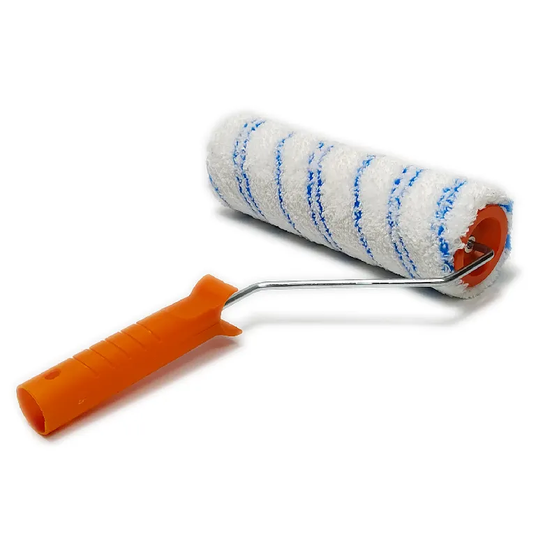 Hot selling 10 inch blue strip superfine fiber fabric orange handle professional wall paint roller brush