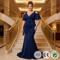 Robe de soirée sirène longue drapée et froncée Gala Muse Empire Waist en jersey pour femme, grandes tailles, pour mariage et occasions spéciales, US S-5XL