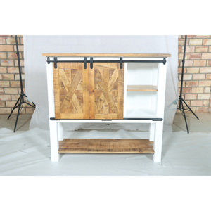 Comptoir de bar Muro en bois blanc et naturel avec portes coulissantes et étagères de rangement pour vin - Product Image 5