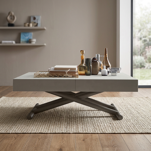 Contemporary Extendable Coffee <b>Table</b> with X-Shaped Metal Base and Wooden Top for Living Room - Product Image 3