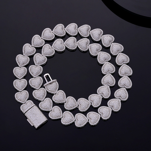 힙합 아이스 아웃 마이크로 파베 CZ 지르코니아 래퍼 초커 쥬얼리 하트 모양 버블 쿠바 테니스 체인 목걸이 남성용 여성용 - Product Image 2