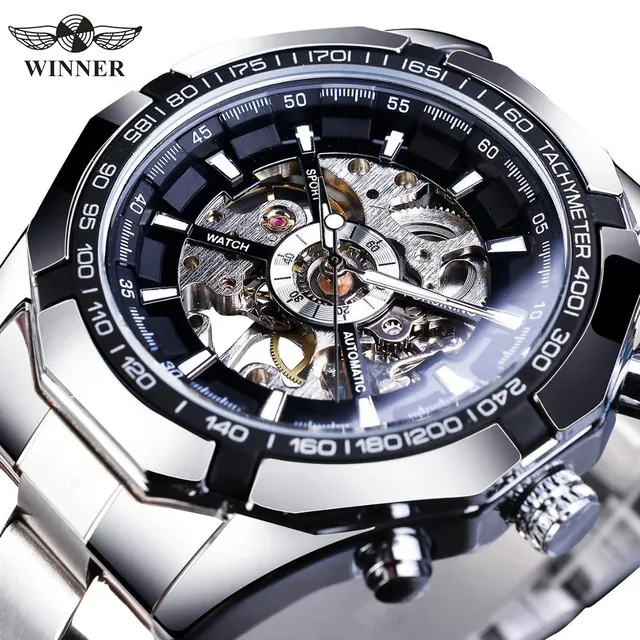Forsining Classic Skeleton Watch for Men's Luminous Hands Mechanical Watches Stainless Steel Luxury Brand Forsining Wristwatches
