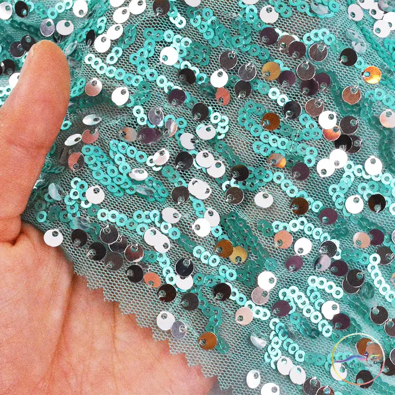 Yeşil tül kumaşlar 2023 işlemeli net tül örgü sequins yüksek kalite kostümlü kumaşlar dans giyim kumaşlar