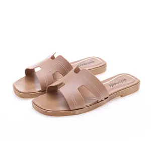 Оптовая продажа, женские сандалии из ПВХ, модная обувь на плоской подошве для женщин, Классическая высококачественная прозрачная обувь для летнего пляжа.