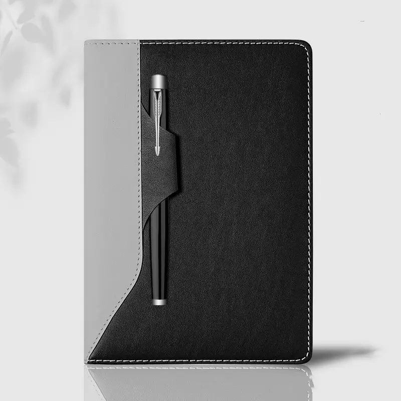 Cahier de notes professionnel promotionnel A5 avec logo personnalisé en cuir PU Ensembles de cahiers à couverture rigide avec boîte stylo et sac en papier