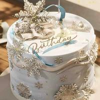 Décoration latérale de gâteau MOYI en acrylique double couche avec base miroir et flocon de neige, pour gâteau d'anniversaire