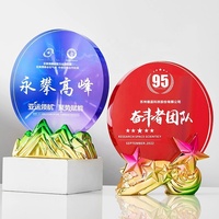 Base en résine colorée cristal verre prix forme ronde logo personnalisé nom gravure partenariat d'affaires trophée cadeaux