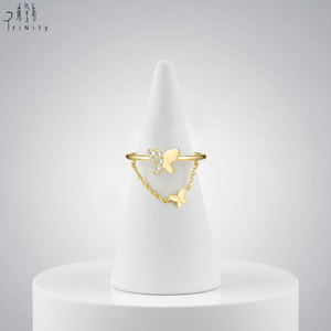 Hot Sales Wholesale Price Exquisite Design Butterfly Chain Connected Rings18K Solid Yellow Gold Natural Diamond Ring <b>For</b> <b>Girl</b> - Product Image 2