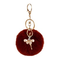 Porte-clés Pompon en fourrure d'ange coloré, mignon, avec strass scintillants, motif ballerine, pendentif de sac