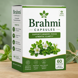 Capsules de Brahmi, complément alimentaire naturel à base de plantes, 60 capsules végétariennes, pour la mémoire, la concentration, la clarté mentale, le soutien contre le stress, antioxydant - Product Image 1