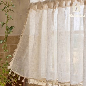 Rideaux en lin à motif bambou de style américain Bubaba, avec franges, pour petites fenêtres - Rideaux courts pour chambre à coucher - Product Image 1