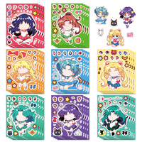Rompecabezas de 8 piezas de Sailor Moon de plástico para hacer caras, pegatinas, decoración para equipaje y escritorio, diversión para maternidad