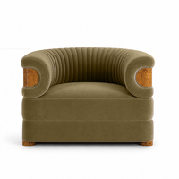 Fauteuil de loisirs en velours Lichen et fauteuil d'appoint en bois de racine, mobilier de luxe sur mesure pour salon.