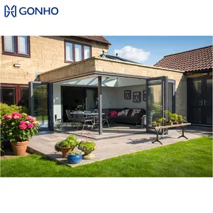 GONHO Aluminio Patio Exterior Deslizante Bifold Doble vidrio templado Insonorizado Casa Puertas de vidrio plegables