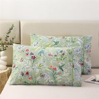 Ensemble de draps de lit en coton 100% à fleurs, imprimé abeilles et fleurs shabby chic, extra doux et respirant, housse de coussin décorative, fleurs vertes