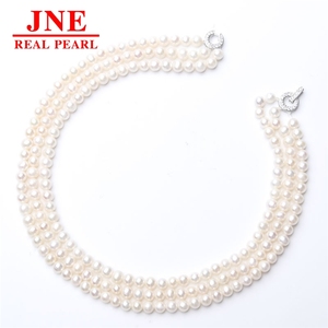 Collier <span class=keywords><strong>de</strong></span> perles naturelles, perles rondes, trois rangs, fermoir en alliage en forme <span class=keywords><strong>de</strong></span> 8, cadeau pour les mères et les aînés, fête des mères - Product Image 5