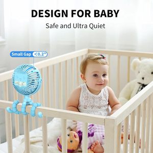 Ventilateur portable en forme de pieuvre pour poussette, 3 vitesses, avec lumière LED et alimentation USB, pour la maison, la voiture et l'extérieur - Product Image 2
