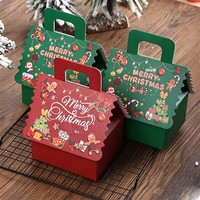 Boîte cadeau maison en pain d'épices de Noël avec poignée, emballage pour bonbons et biscuits de Noël, ensemble rouge et vert