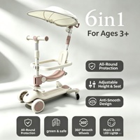 Ventes chaudes : Trottinette multifonctionnelle 6-en-1 pour enfants, hauteur réglable, équipée de lumières et de musique, trottinette à 3 roues pour enfants