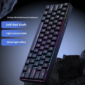 Nuevo <span class=keywords><strong>Teclado</strong></span> Mecánico con Cable de 61 <span class=keywords><strong>Teclas</strong></span>, Eje Rojo, USB-C, Retroiluminado, Resistente a Derrames, Accesorios <span class=keywords><strong>para</strong></span> Juegos de Escritorio - Product Image 1