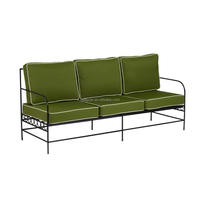 Ensemble de salon moderne mi-siècle en fer forgé noir mat, fauteuil en similicuir vert olive, canapé-lit trois places, pour appartement et centre commercial