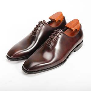 Chaussures Oxford carrées en cuir véritable faites à la main de haute qualité, style italien, pour hommes, antidérapantes, pour mariage et tenue de costume - Product Image 1