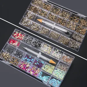 Super shine mult-style nail rhinestone box , Fashion ab colourful crystal 3d nail art rhinestones set