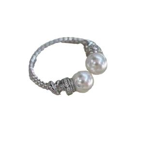 Bague en argent sterling de style médiéval à double perles torsadées, perles d'eau douce fortes et brillantes de 5 à 6 mm, presque parfaites - Product Image 5