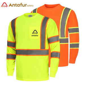 ANSI EN20471 Class 3 Orange <strong>Hi</strong> <strong>Vis</strong> Safety Shirt Big &amp; Tall Long Sleeve Reflective <strong>Workwear</strong> for Construction - Product Image 1