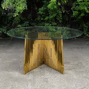 Table de mariage ronde en acier inoxydable doré avec base accordéon et plateau en verre trempé miroir, vente en gros - Product Image 3