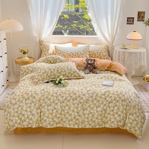 Dễ Thương Phim Hoạt Hình Bốn Mùa Đôi Tùy Chỉnh Duvet Bìa Bộ Tấm Gối Màu Tím Màu Hồng Bộ Đồ Giường Màu Vàng Bộ - Product Image 5