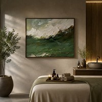 Peinture de paysage marin en plâtre ondulé vert olive et blanc, faite à la main, sur toile texturée épaisse, style Wabi Sabi, pour la décoration du salon et de la chambre
