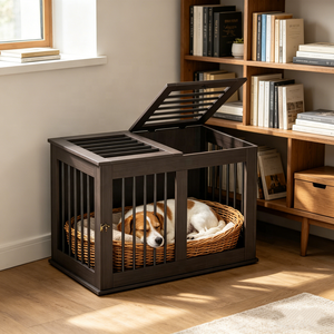 Cage pour animaux de compagnie en bois de style meuble, robuste, pour intérieur et extérieur, avec double porte à bascule, pour lit de chien et usage domestique, vente en gros - Product Image 6