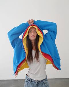 Áo hoodie Yingling Heavyweight Crop <span class=keywords><strong>Cut</strong></span>, chất liệu 350gsm, viền thô, màu trơn, đường may tương phản, khóa kéo. - Product Image 3