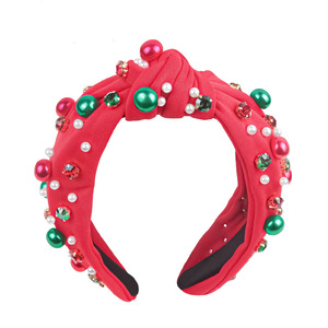 Serre-têtes de Noël rouges et verts, bandeaux à strass perlés, coiffure pour femmes, accessoire de mode hiver 2023 - Product Image 5