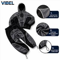 Ensemble de survêtements pour hommes Techwear coupe-vent avec blocs de couleur personnalisés, veste zippée en nylon épais avec bandes réfléchissantes