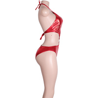 Tenues de strip-teaseuse en cuir verni à deux pièces, tenues de danse exotique, vêtements de scène, combinaisons à strass, costumes de festival
