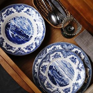 <span class=keywords><strong>Piatti</strong></span> rotondi in ceramica blu e bianca stile inglese, stoviglie personalizzate per la cucina - Product Image 3