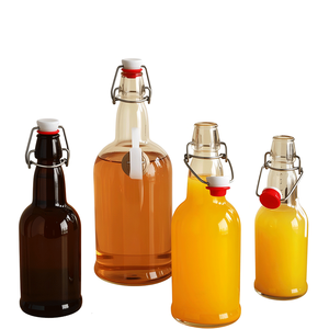 Bouteille de bière en verre ambré transparent Solent avec bouchon à bascule, bouteille de boisson Kombucha, vente en gros, fabricant, en vrac - Product Image 1