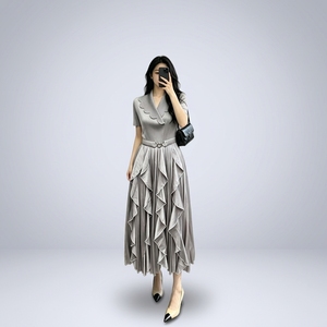 Abiti Lunghi Eleganti da Donna con Volant e Cintura, Maniche Corte, Moda Estiva, Disponibili all'Ingrosso - Product Image 5